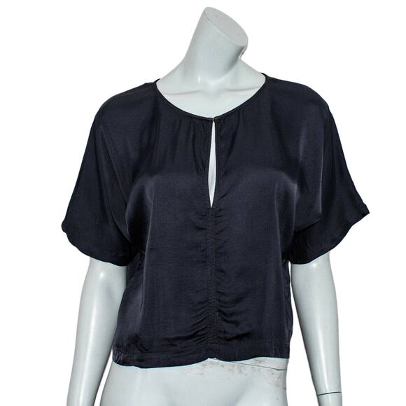Raquel Allegra keyhole neck Ruched blouse Gray Rayon Size 0 - Picture 1 of 8